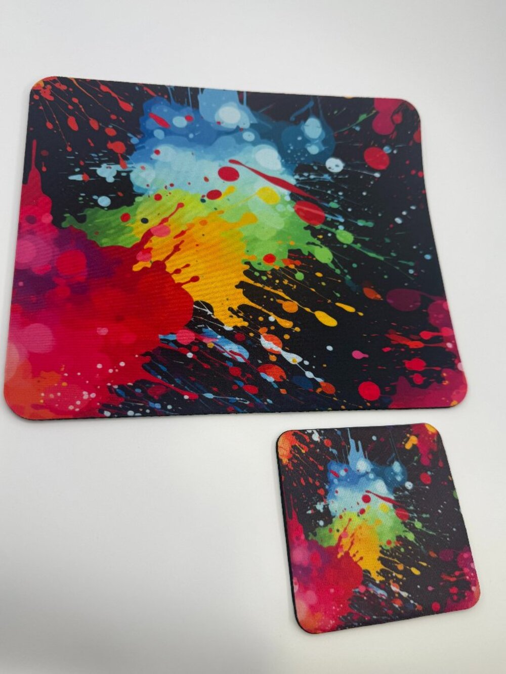 NEW! Dark Colorful Paint Splatter Mouse Pad & Coaster Set